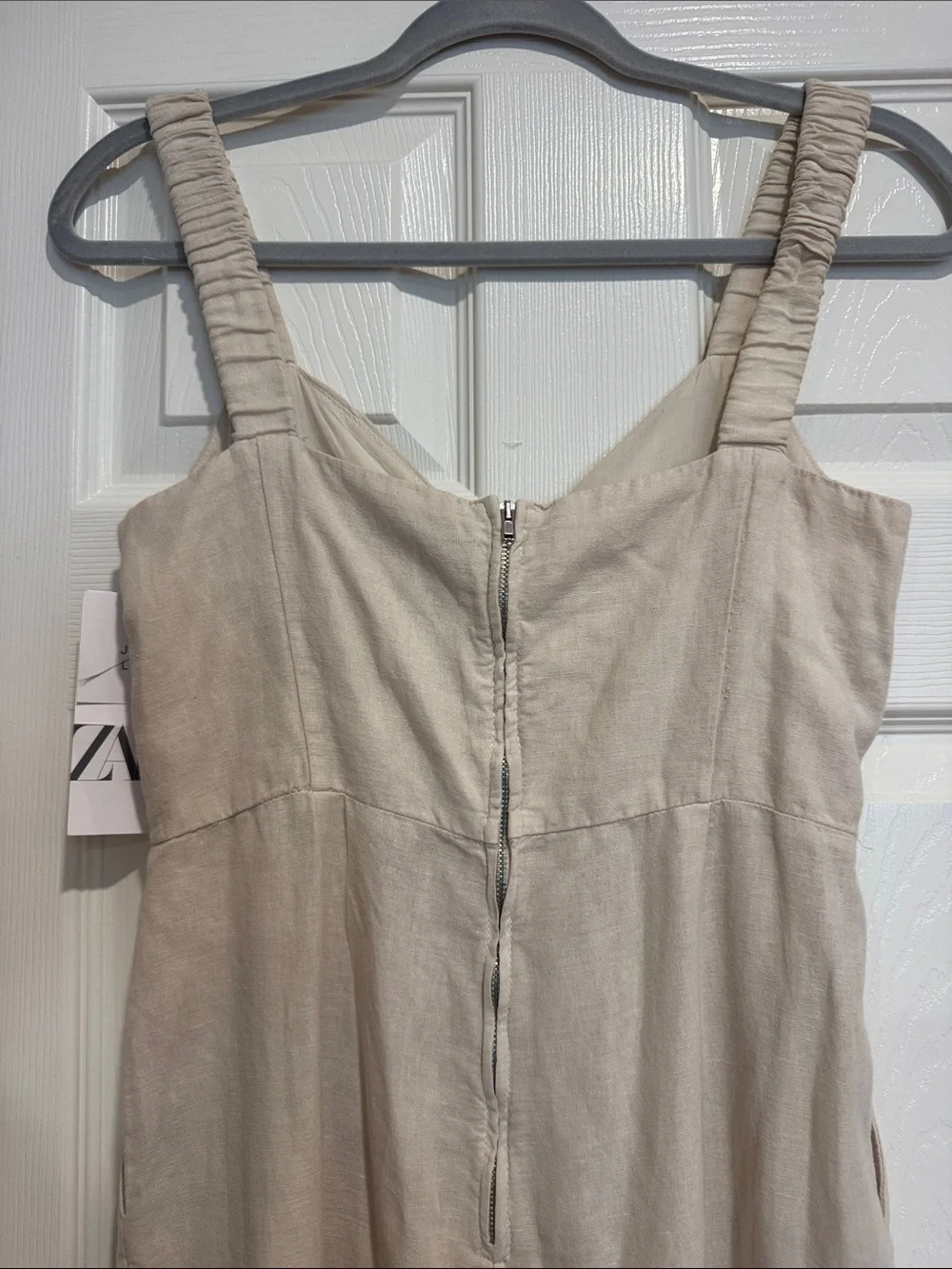 Zara Beige Tie-Front Linen-Blend Jumpsuit